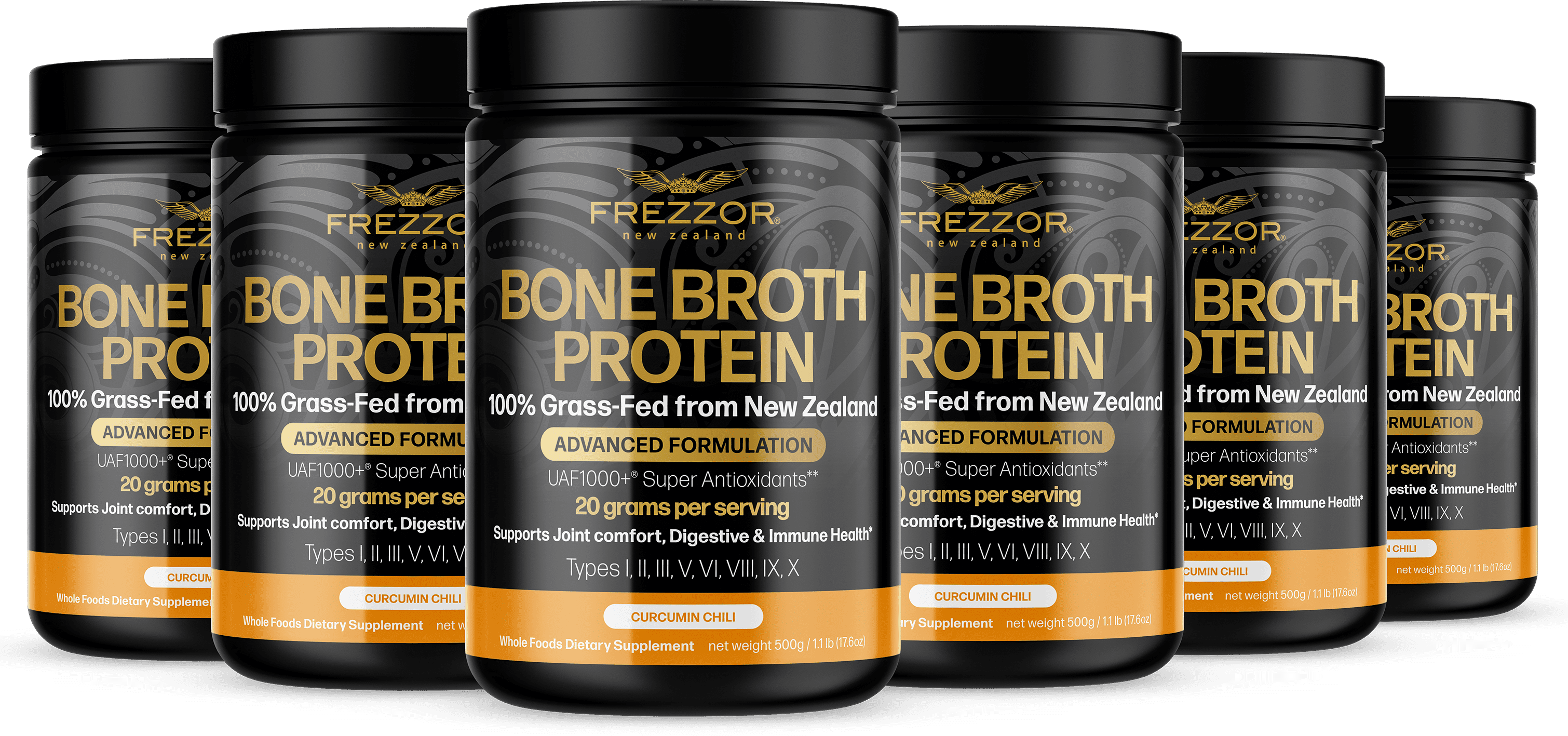 FREZZOR 100% Grass-Fed Collagen Protein Bone Broth Protein Powder, Anti-Aging, Weight-Loss, 6 Bottles, 3000 Grams