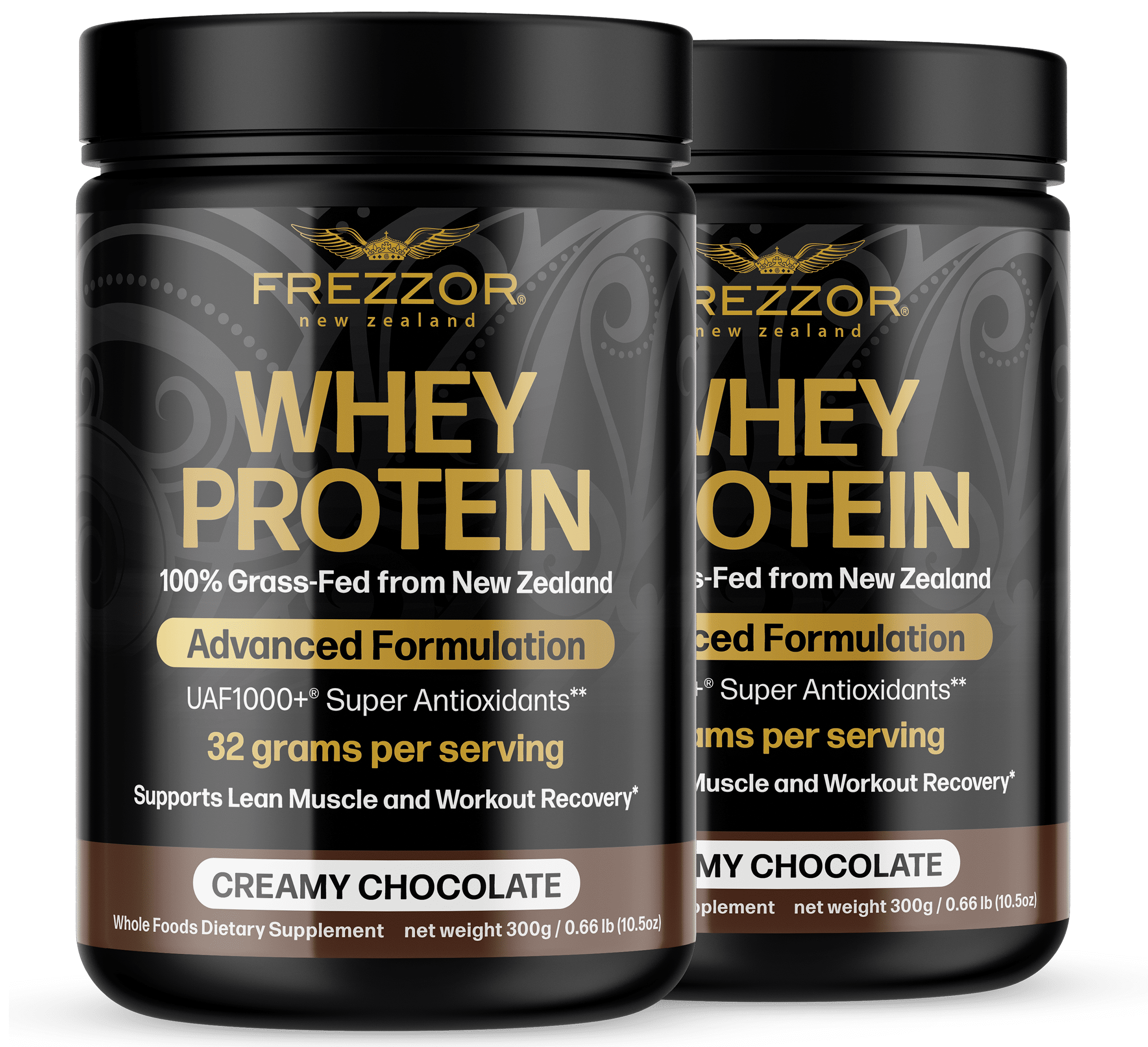 FREZZOR 100% Grass-Fed Whey Protein Shake, New Zealand, Chocolate Cacao, Keto Friendly, 24 Superfoods, 29g Protein, 22g BCAAs, GMO-Free, rBGH-Free, No Added Sugar, No Preservatives, 2 Count