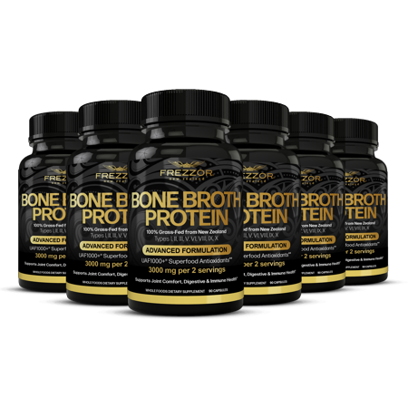 FREZZOR Bone Broth Collagen Protein Capsules Supplements for Joint, Skin, Hair & Nail Support, 540 Capsules, 6 Pack