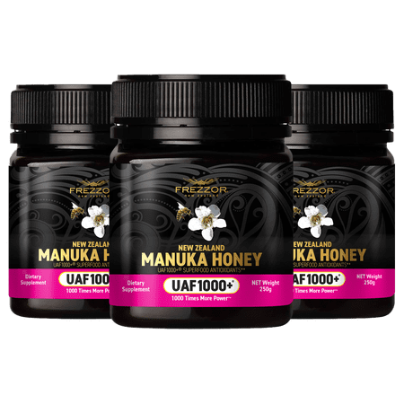 FREZZOR Manuka Honey UAF1000+® – Raw New Zealand Monofloral, Ultimate Antioxidant Superfood (8.8oz/250g) , 3 Jars