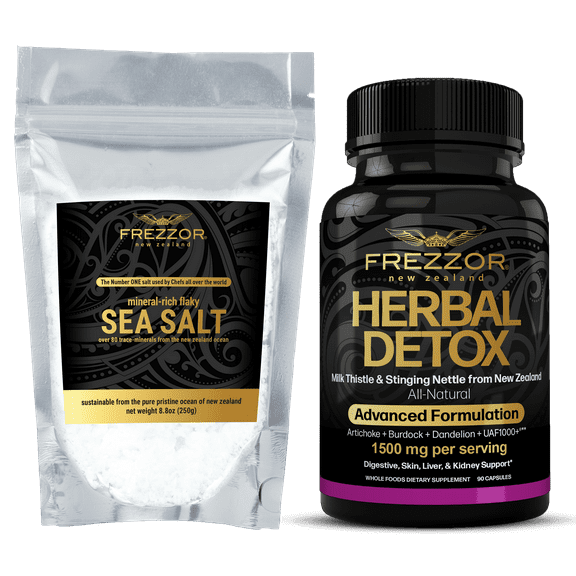 FREZZOR Mineral-Rich Flaky Salt Combo-Pack with FREZZOR Herbal Detox, Made in New Zealand