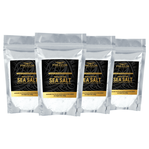 FREZZOR Mineral-Rich Flaky Sea Salt, 4-Pack, Premium Gourmet, 100% All-Natural New Zealand Unprocessed Kosher Flakes, 84 Minerals & Trace Elements, 29.6 Ounces