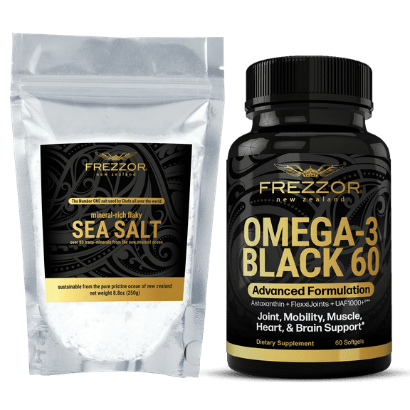 FREZZOR Mineral-Rich Flaky Sea Salt Combo-Pack with Omega-3 Black, 1 Jar, 60 Capsules