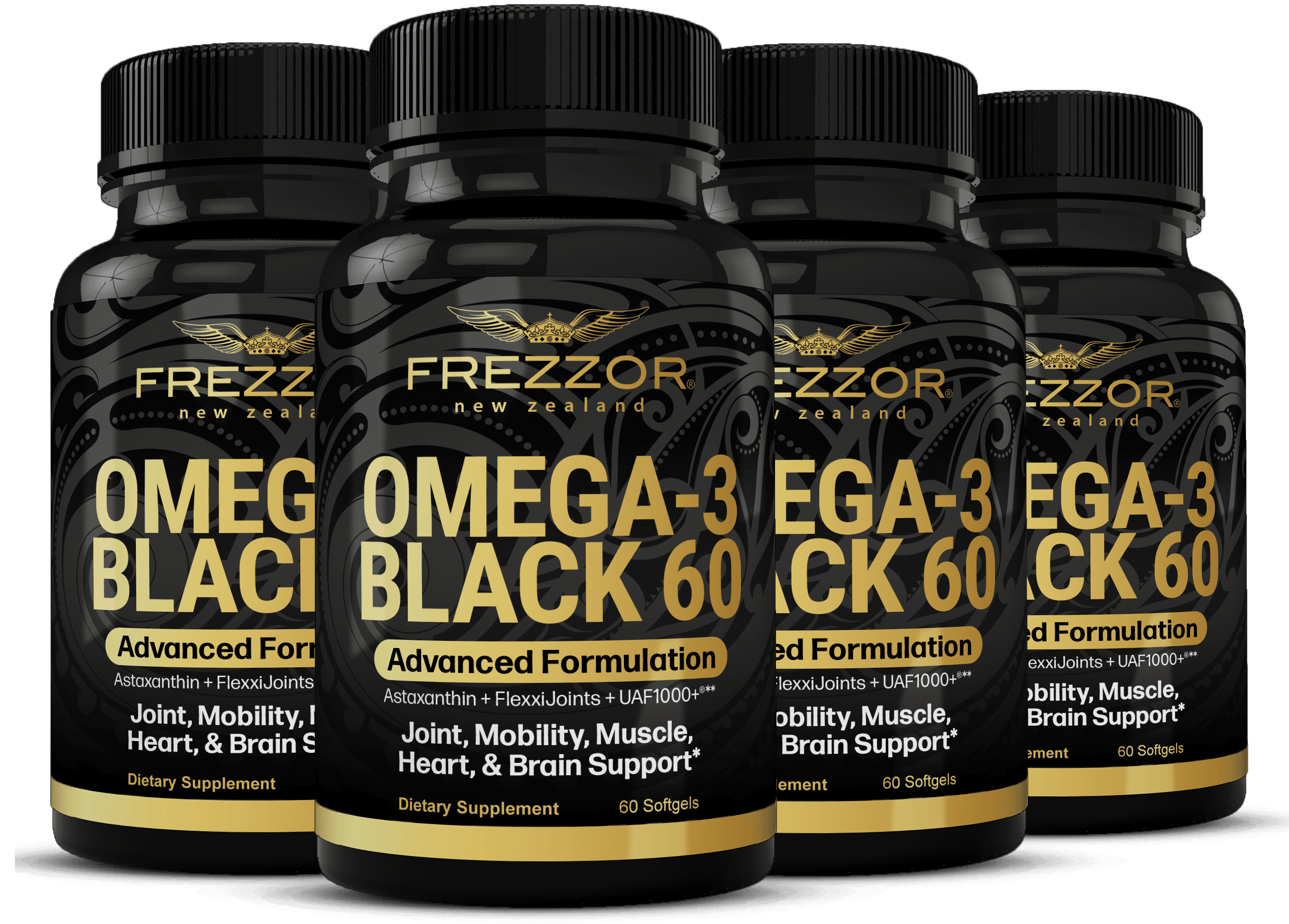FREZZOR Omega-3 Black – Green-Lipped Mussel Oil, Joint & Heart Health, 240 Softgels, 4bottles