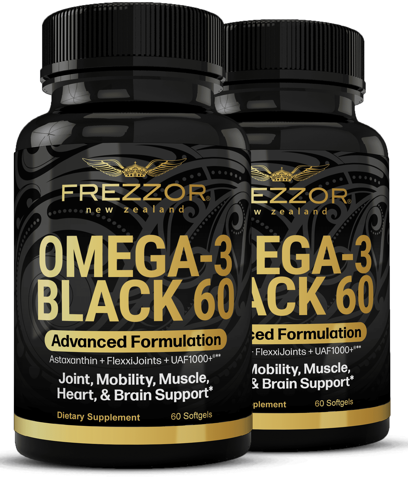 FREZZOR Omega-3 Black – Green-Lipped Mussel Oil, Joint & Heart Health, 120 Softgels, 2bottles