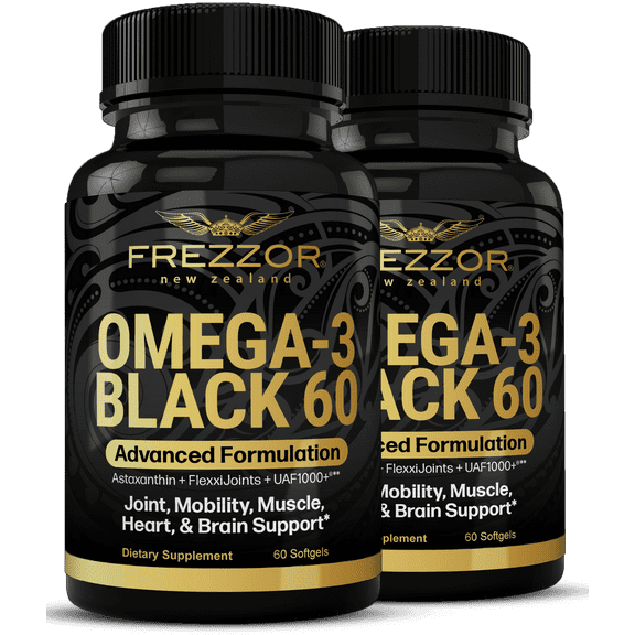 FREZZOR Omega-3 Black  Green-Lipped Mussel Oil, Joint & Heart Health, 120 Softgels, 2bottles