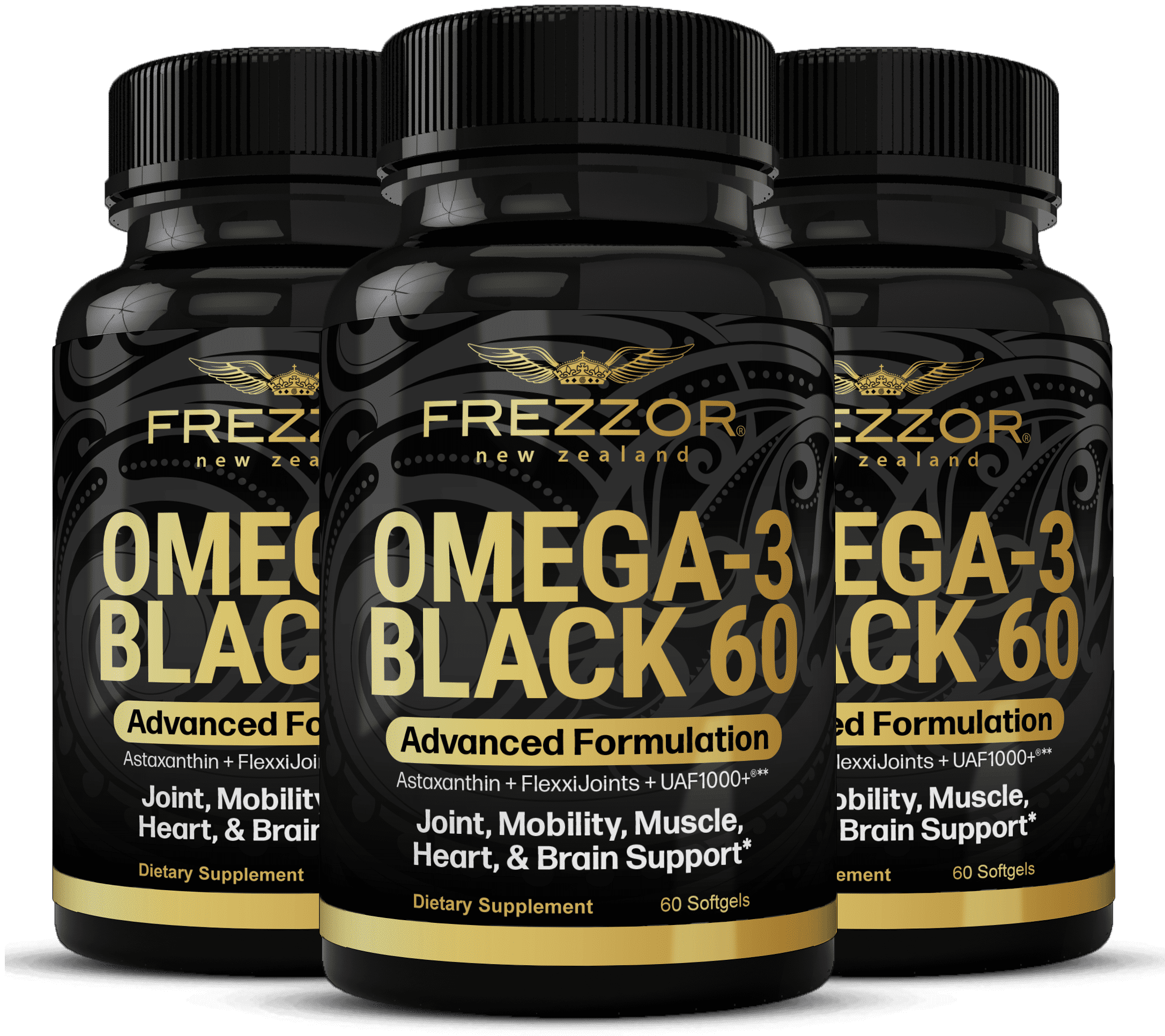 FREZZOR Omega-3 Black – Green-Lipped Mussel Oil, Joint & Heart Health, 180 Softgels, 3bottles