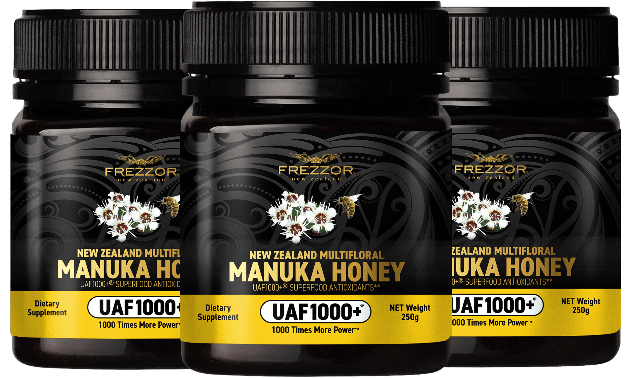 FREZZOR Raw Multifloral New Zealand Wild Manuka Honey, UAF1000+, Winter Immune Support, 3 Jars