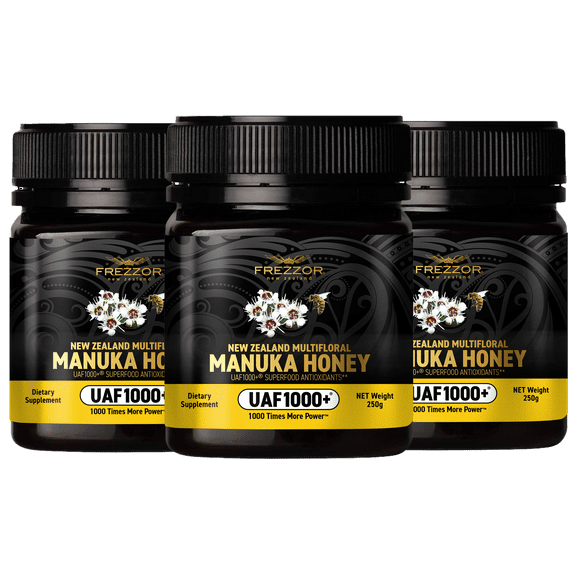 FREZZOR Raw Multifloral New Zealand Wild Manuka Honey, UAF1000+, Winter Immune Support, 3 Jars