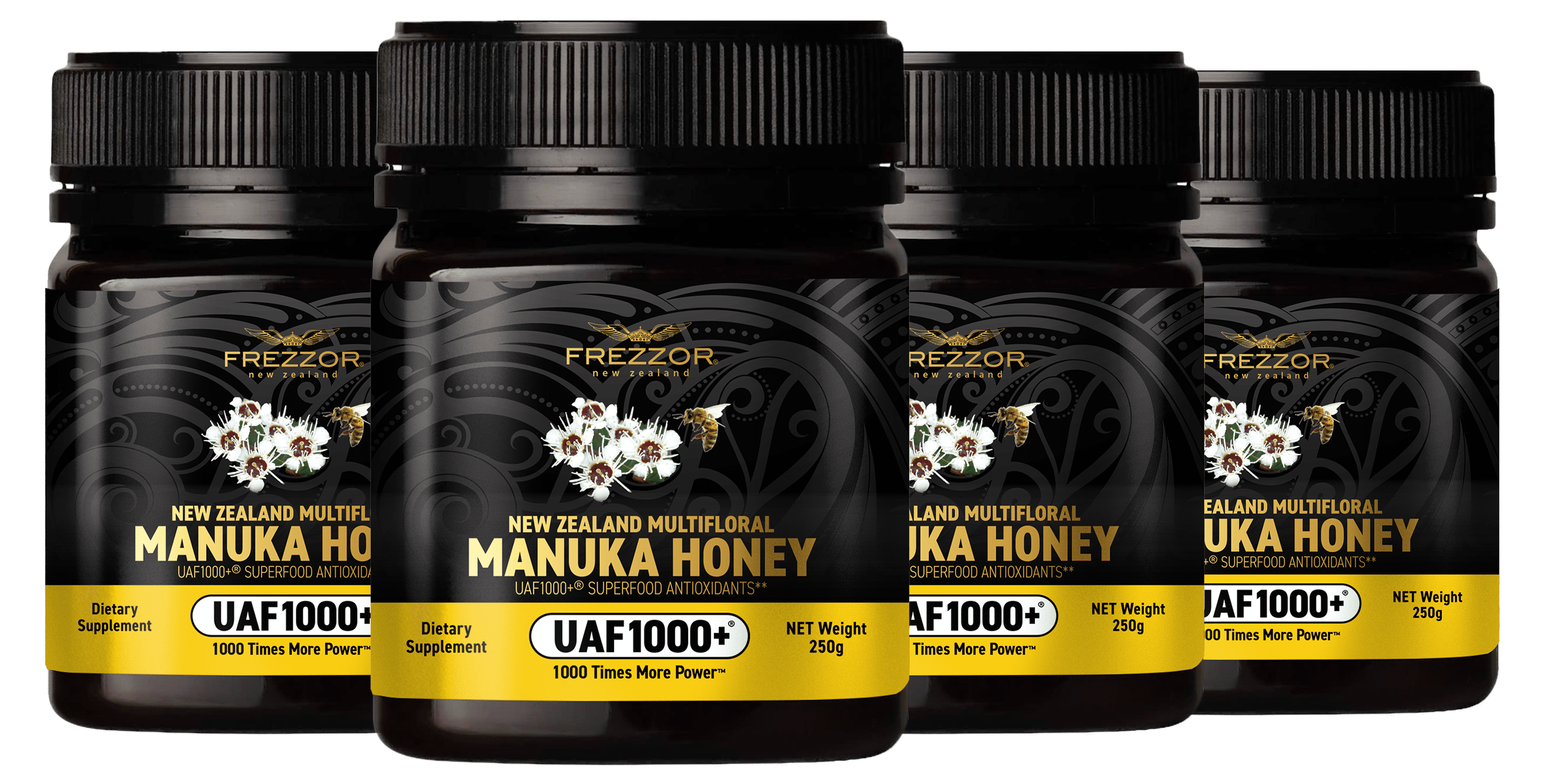 FREZZOR Raw Multifloral New Zealand Wild Manuka Honey, UAF1000+, Winter Immune Support, 4 Jars
