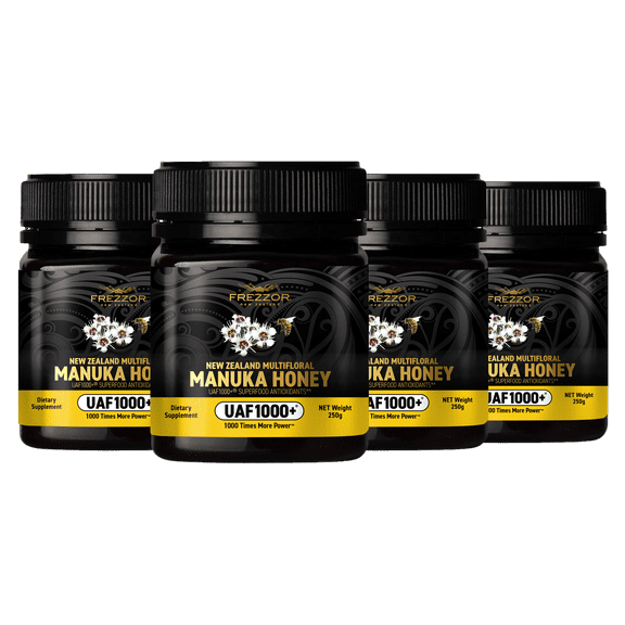 FREZZOR Raw Multifloral New Zealand Wild Manuka Honey, UAF1000+, Winter Immune Support, 4 Jars