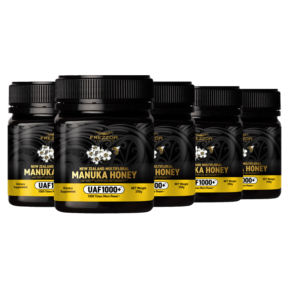 FREZZOR Raw Multifloral New Zealand Wild Manuka Honey, UAF1000+, Winter Immune Support, 5 Jars