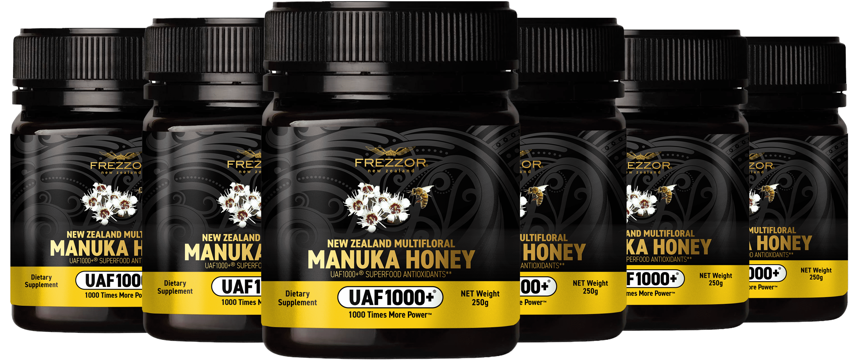 FREZZOR Raw Multifloral New Zealand Wild Manuka Honey, UAF1000+, Winter Immune Support, 6 Jars