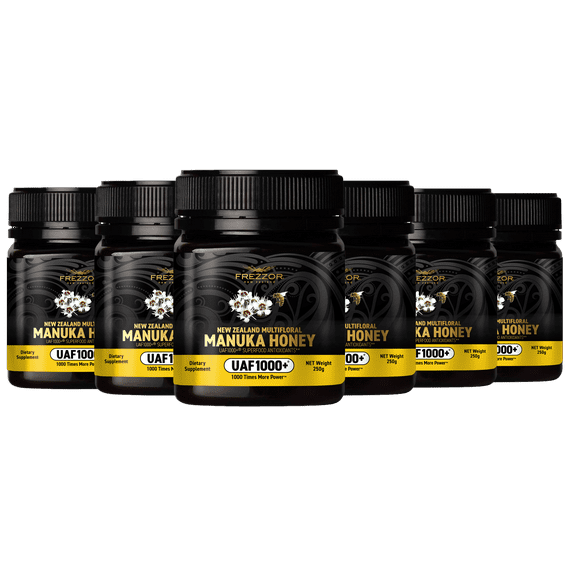 FREZZOR Raw Multifloral New Zealand Wild Manuka Honey, UAF1000+, Winter Immune Support, 6 Jars