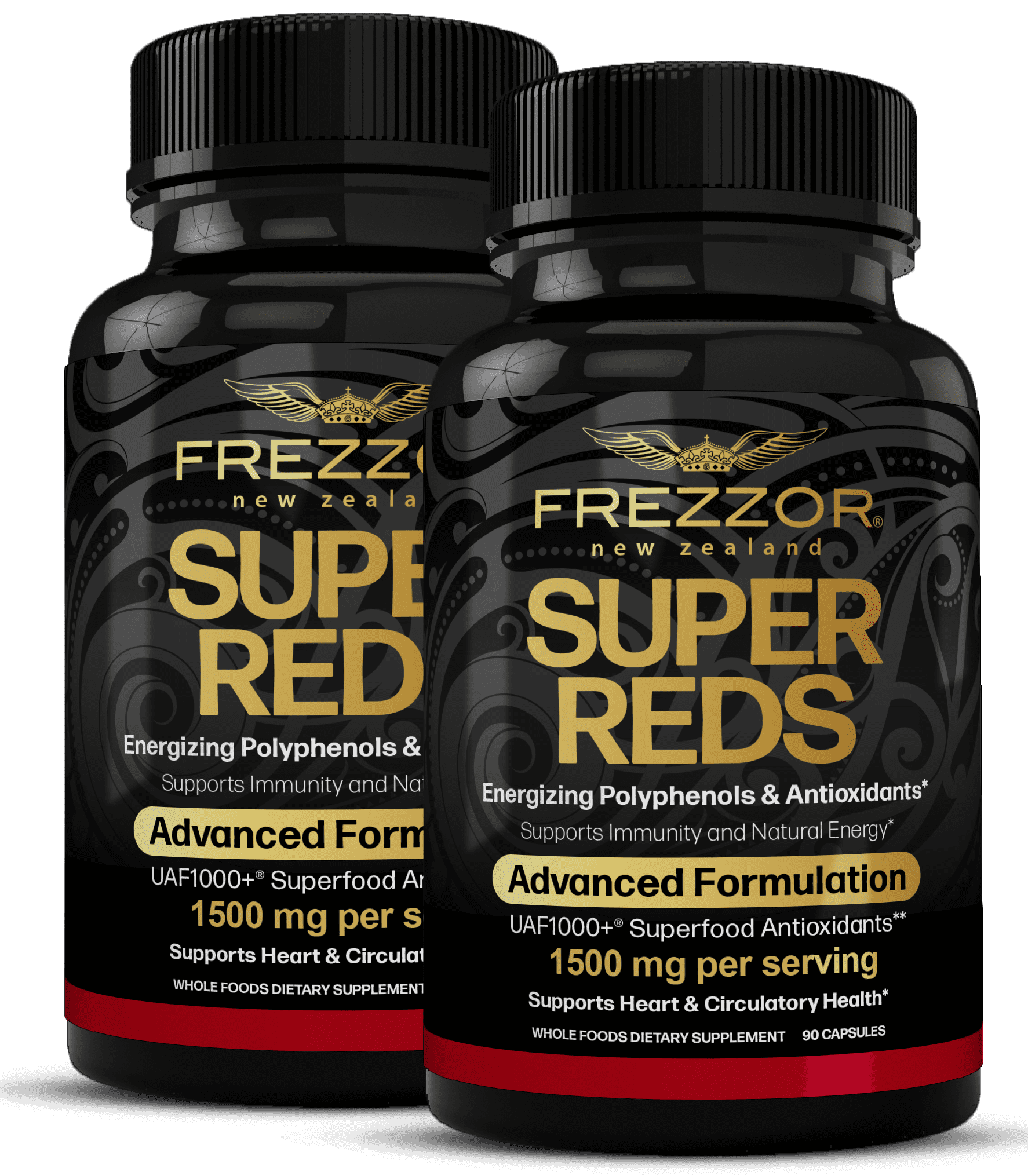 FREZZOR SUPER REDS Capsules, Immune Support & Energy Boost, UAF 1000+ Superfood Antioxidants, 2 Bottles, 180 Capsules