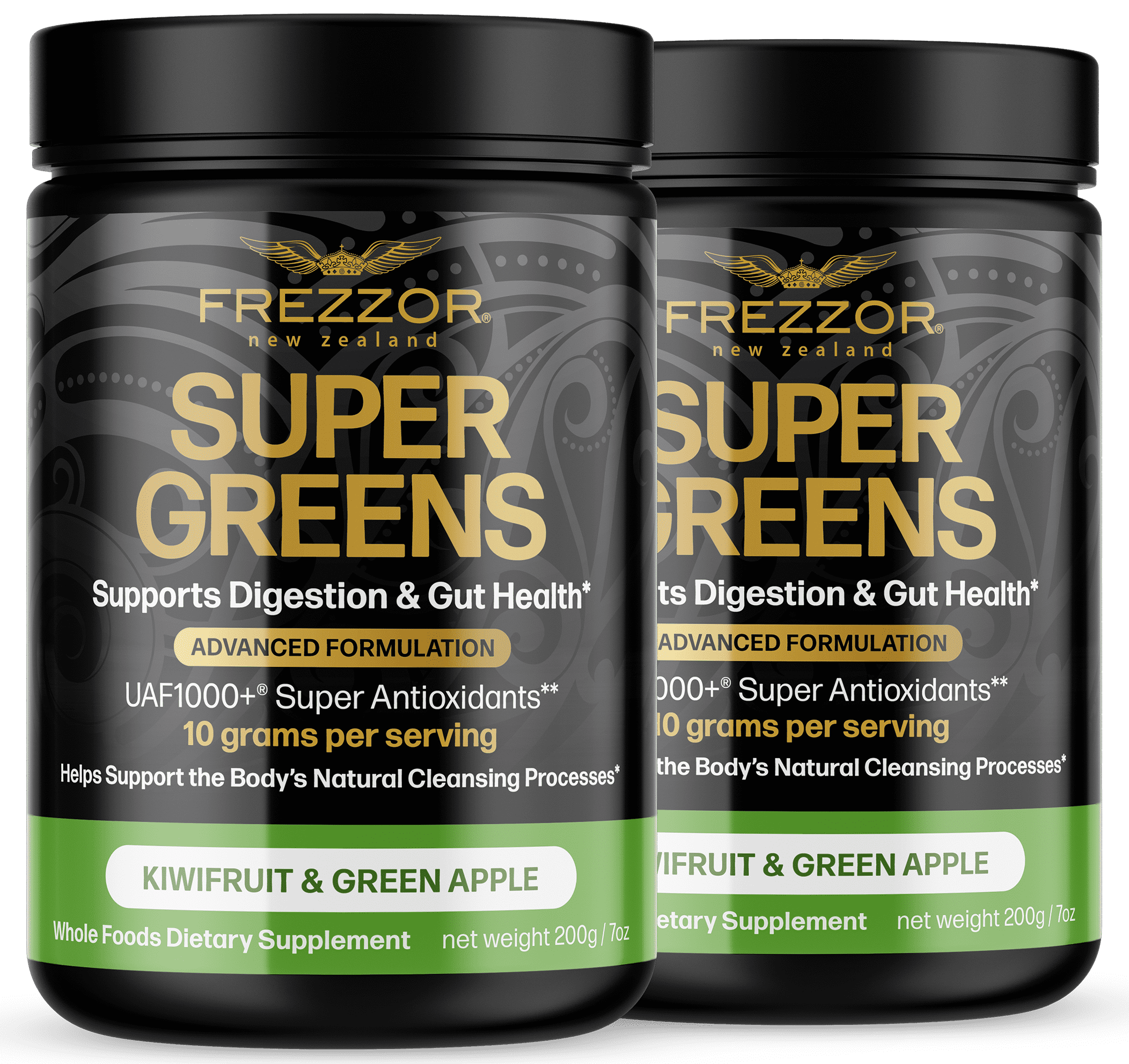 FREZZOR Super Greens Powder with UAF1000+, Wheat Grass Supplement, 400g, 2 Bottles