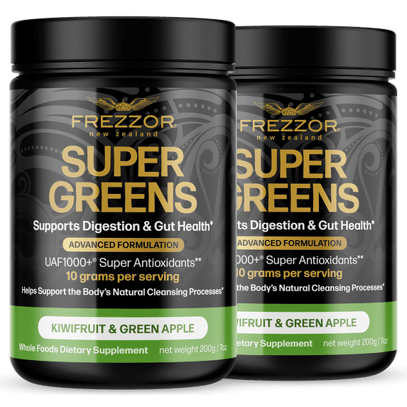 FREZZOR Super Greens Powder with UAF1000+, Wheat Grass Supplement, 400g, 2 Bottles