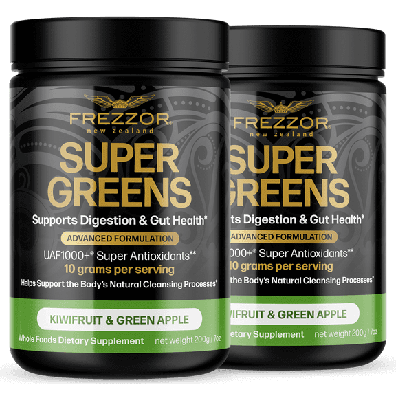 FREZZOR Super Greens Powder with UAF1000+, Wheat Grass Supplement, 400g, 2 Bottles