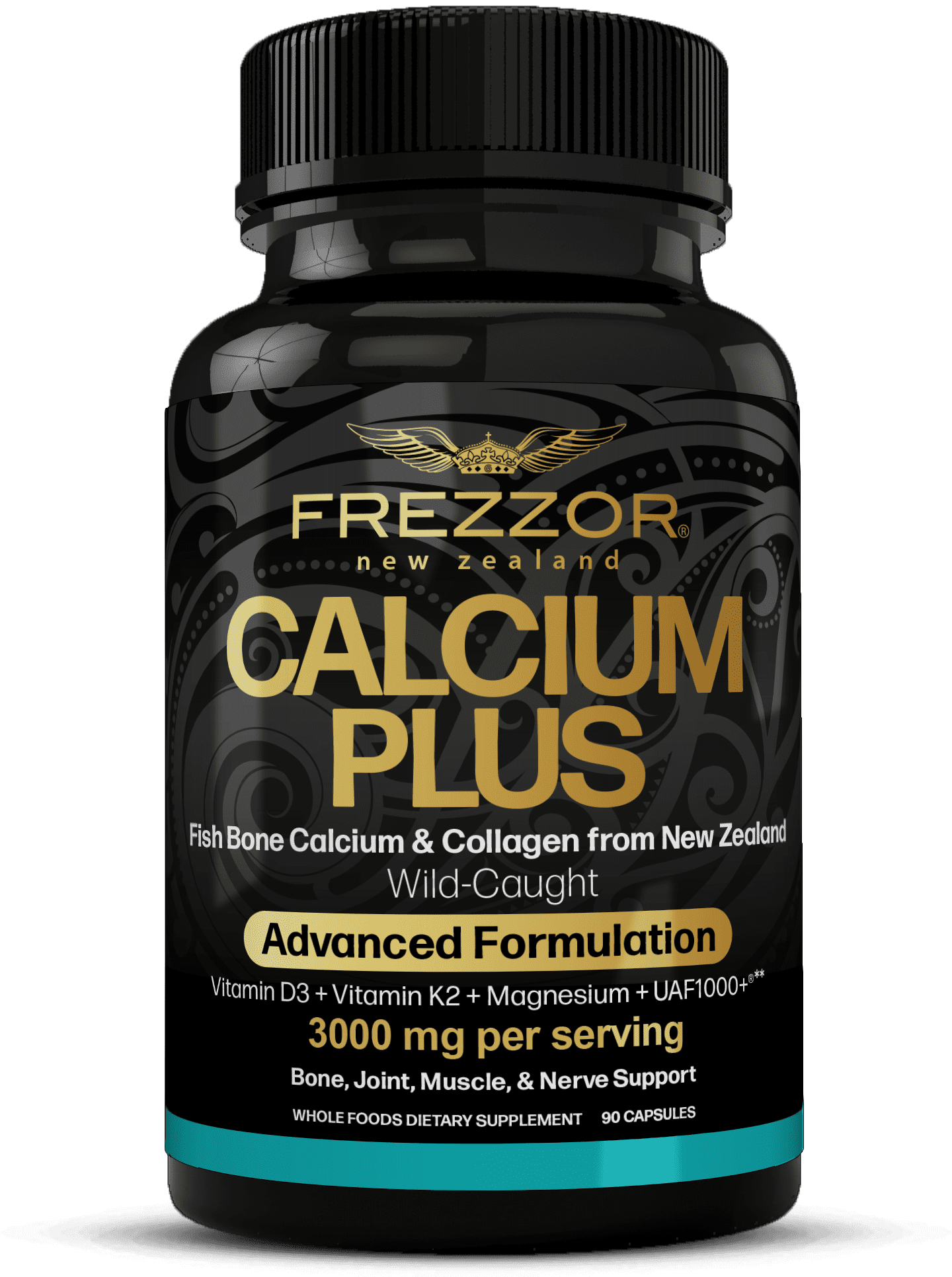 FREZZOR Verified Vitamin D3 and K2 Calcium Plus Supplement with UAF1000+, 90 Capsules, 1 Bottle