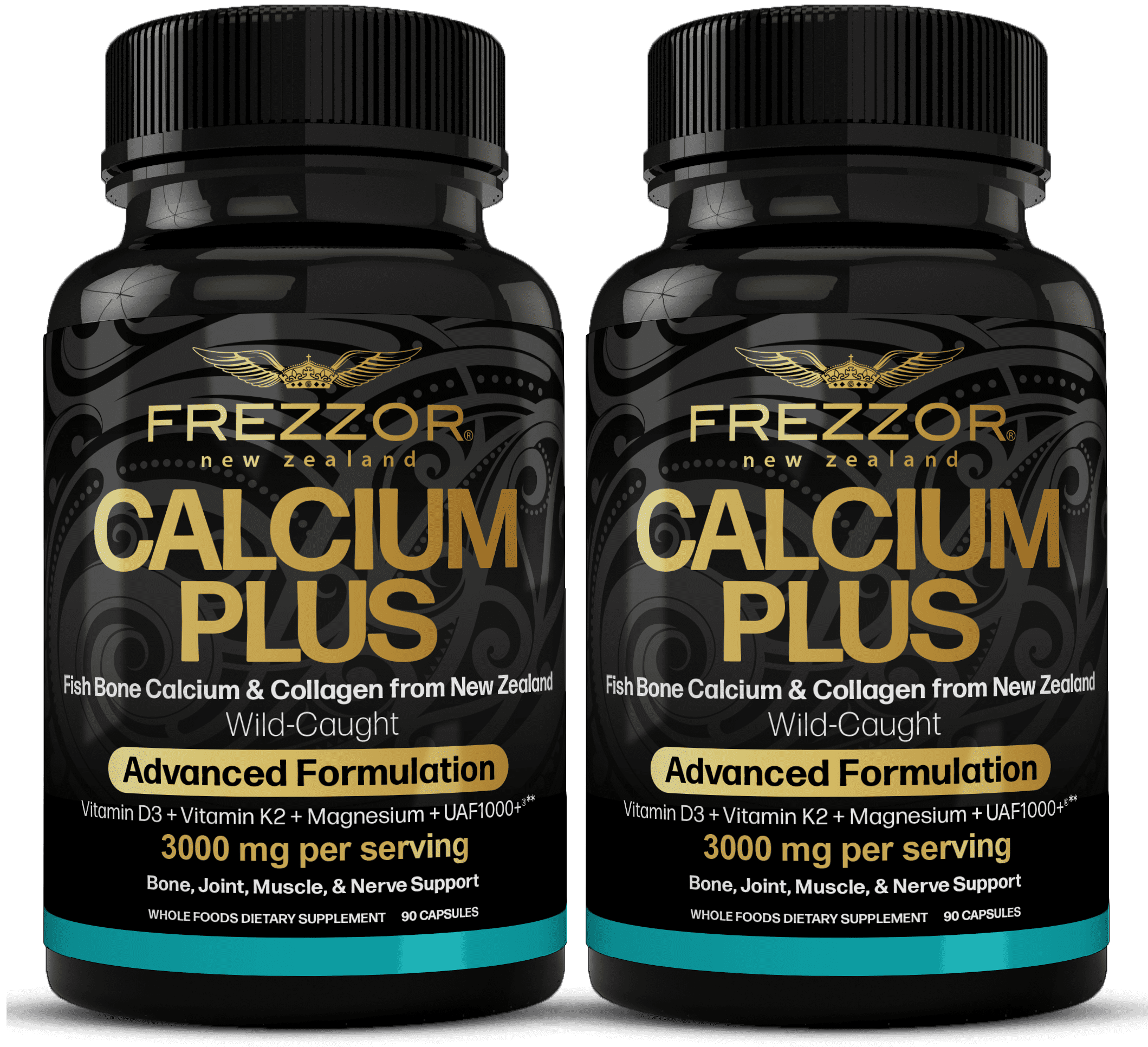 FREZZOR Vitamin Calcium Plus D3 and K2 Supplement with UAF1000+ Super Antioxidant, 180 Capsules, 2 Bottle