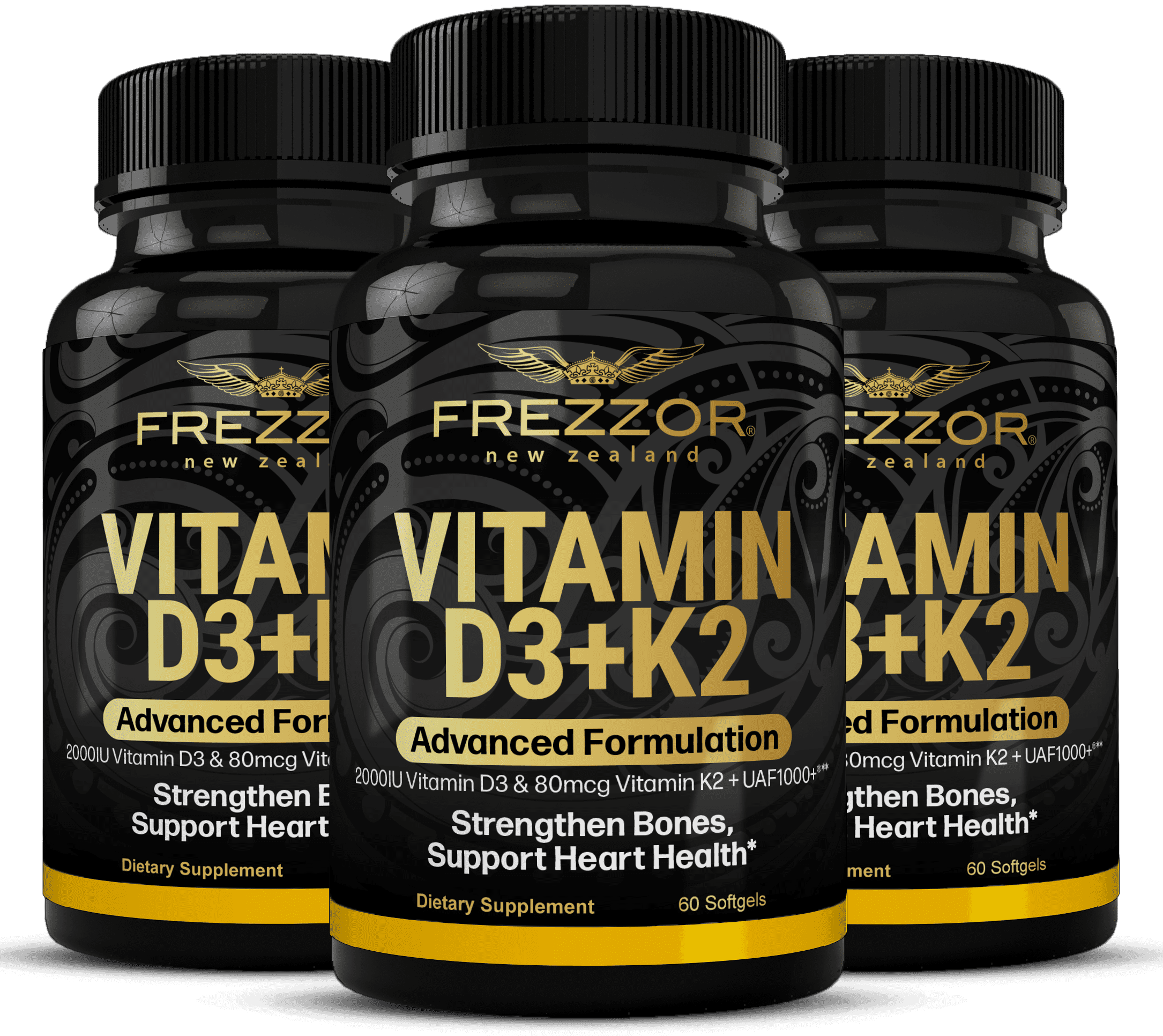 FREZZOR Vitamin D3 Supplement, Vitamin K2 and D3, Premium Bone Health Supplement, 3 Bottles, 180 Capsules