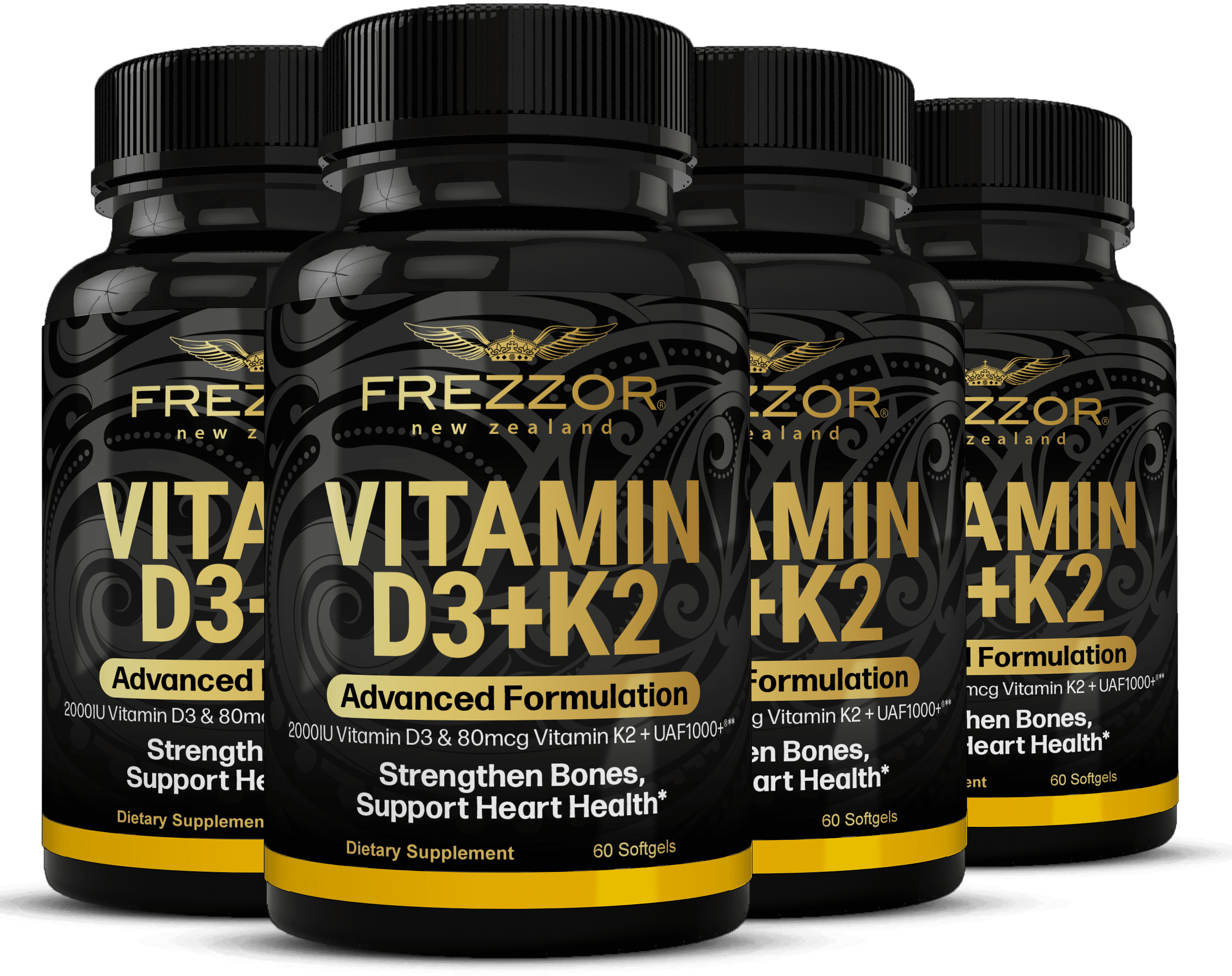 FREZZOR Vitamin D3 Supplement, Vitamin K2 and D3, Premium Bone Health Supplement, 4 Bottles, 240 Capsules