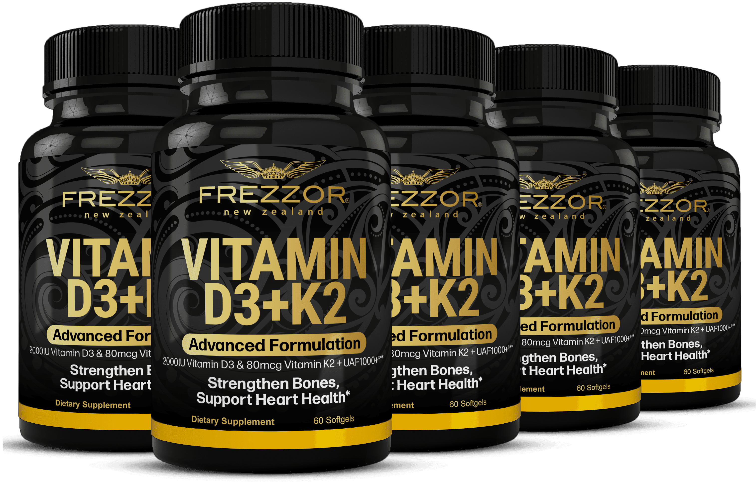 FREZZOR Vitamin D3 Supplement, Vitamin K2 and D3, Premium Bone Health Supplement, 5 Bottles, 300 Capsules