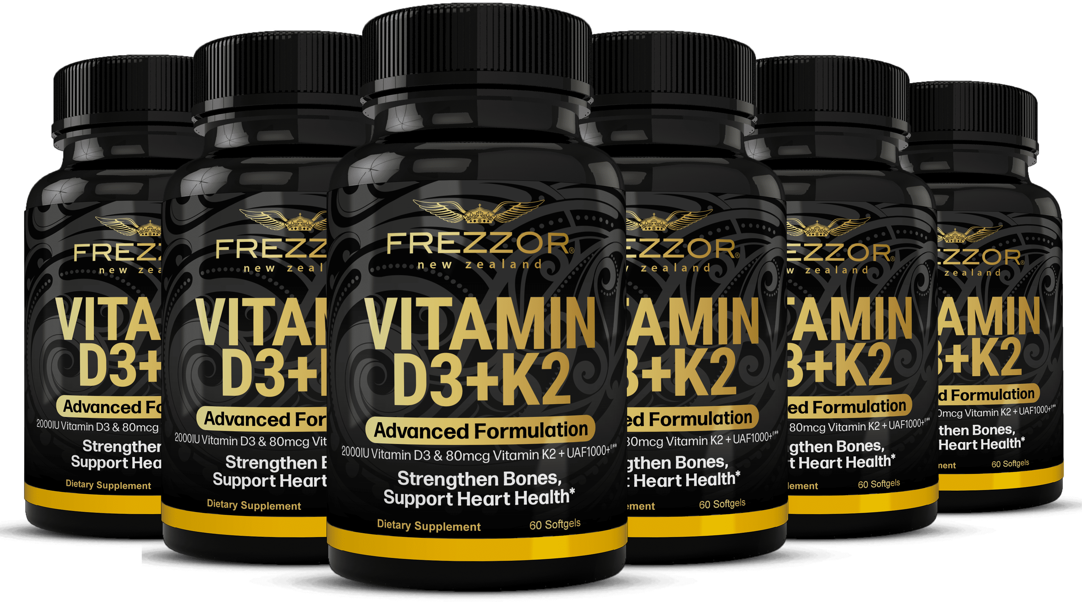 FREZZOR Vitamin D3 Supplement, Vitamin K2 and D3, Premium Bone Health Supplement, 6 Bottles, 360 Capsules