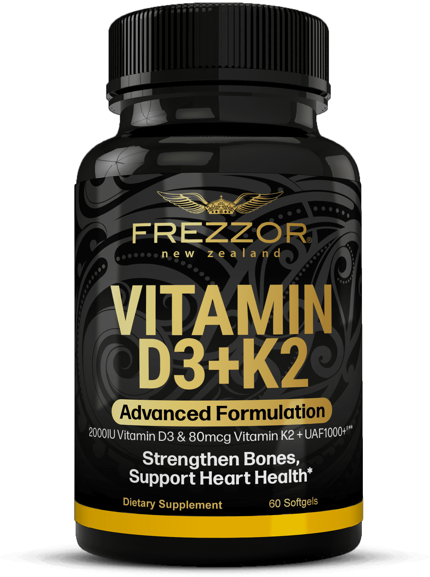 FREZZOR Vitamin D3 and K2, Bone & Heart Health, One Bottle, 60 Capsules