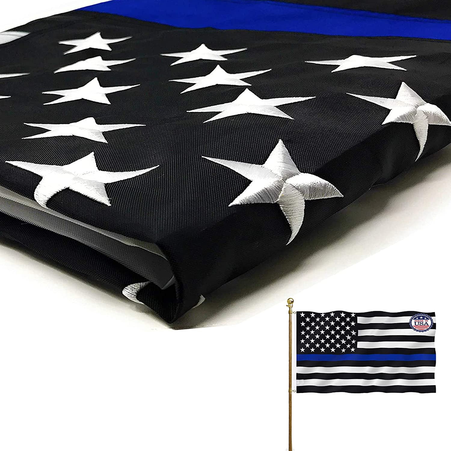Thin Blue Line Flagge – 90x150 Cm, Bestickt, Polyester – Mit Messingösen Für Innen & Außen, Polizei Unterstützung