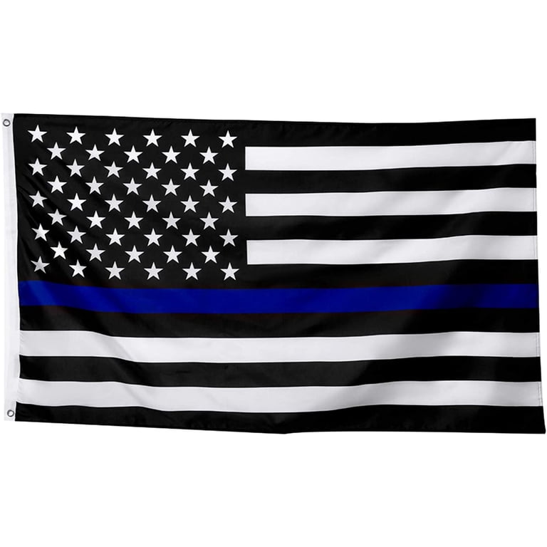 TOPFLAGS US Thin Blue Line American Embroidered Grommet Flag Police Patriotic 3 X 5