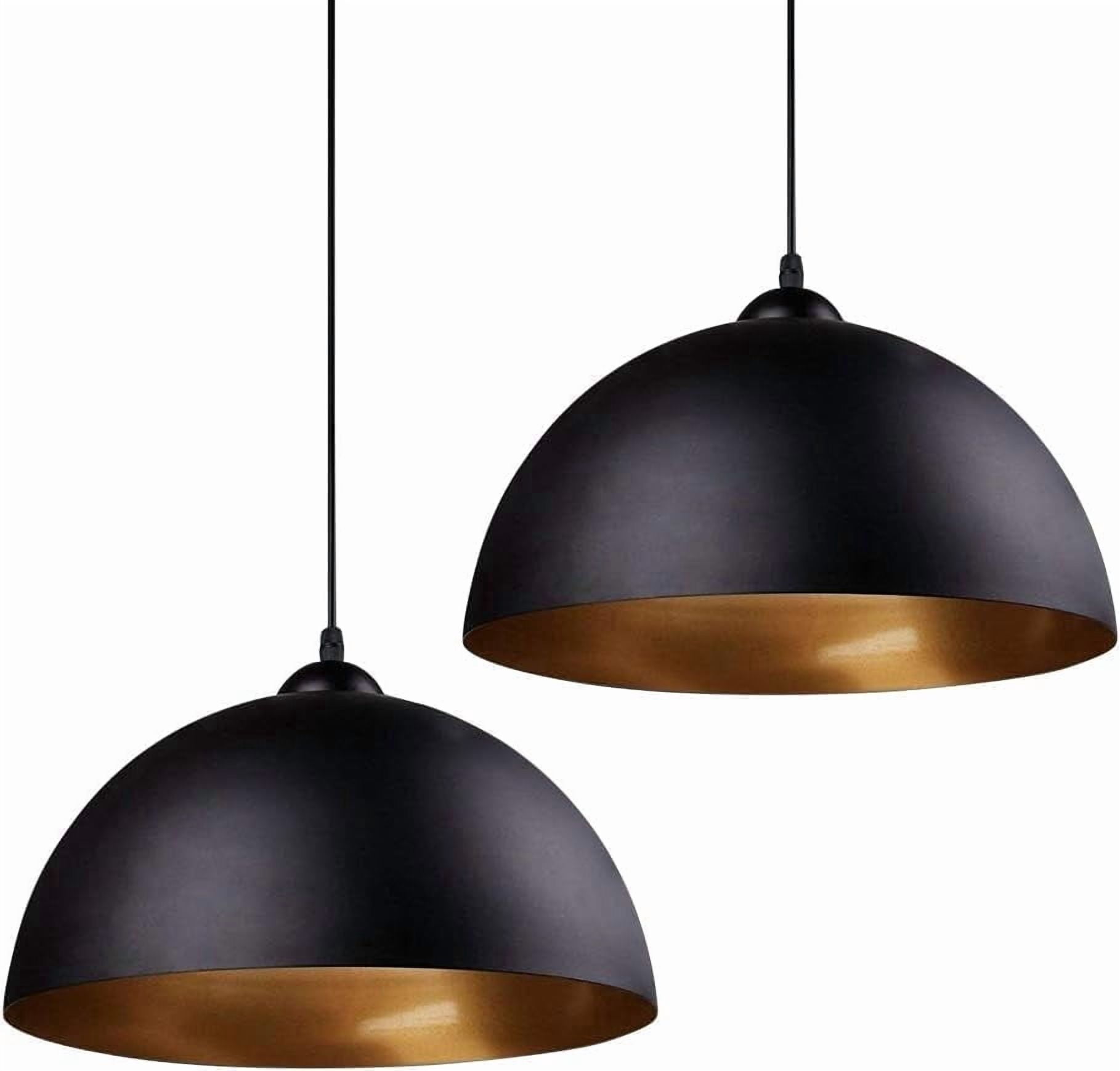 FRIDEKO HOME 2 Pack Black Metal Pendant Light Fixtures, 11.8" (W) Industrial Adjustable Hanging Lamp with E26 Base, Farmhouse Pendant Lighting for Kitchen Island, Bedroom (Without Bulb)