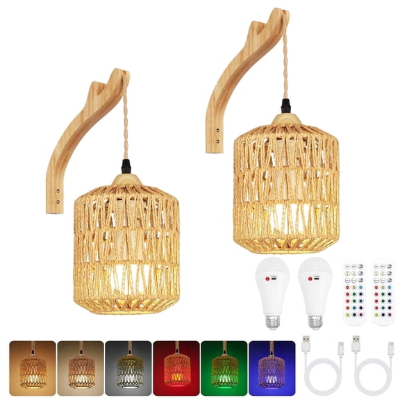 FRIDEKO HOME 2 Pack LED Battery Operated Wireless Wall Sconces, 5200mAh Rechargeable Battery with Remote, RGB 15 Colors Dimmable Boho Wall Light with 3Timer for Bedroom, Living Room, Kitchen