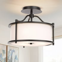 FRIDEKO HOME 3 Light Semi Flush Mount Ceiling Light, 12 Inch Industrial Ceiling Light Fixture with Metal Frame Fabric Drum Shade for Bedroom Living Room Hallway Kitchen Entryway(Without Bulb)
