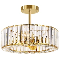 FRIDEKO HOME 14.5" Crystal Semi Flush Mount Ceiling Light Fixture, Modern Gold Drum Chandelier for Living Room Bedroom Kitchen Hallway Entryway, E26 Base, 4-Light (Bulbs not included)