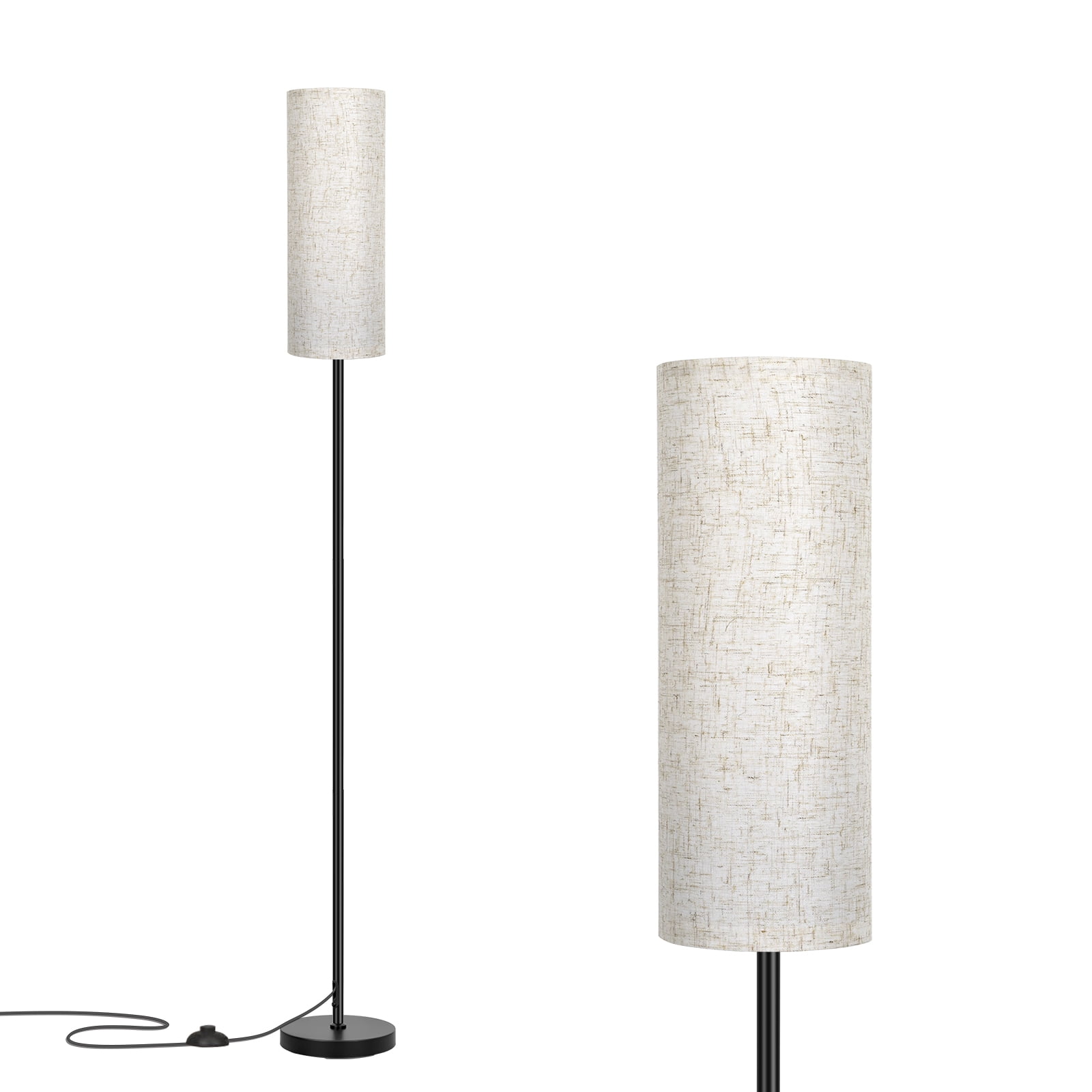 FRIDEKO HOME 67" Floor Lamp, Modern Standing Lamp with Beige Linen Shade, Black Pole with Foot Switch, Minimalist Corner Lamp for Living Room, Bedroom, Office (No Bulb / No Remote)