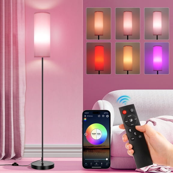 FRIDEKO HOME 67" Floor Lamp with Smart RGB Bulb, with 16 Million DIY Colors & 20 Mode, Music Sync, Timer Setting, APP or Remote Control, 9W 800 Lumen, Standing Lamp for Living Room, Bedroom, Pink