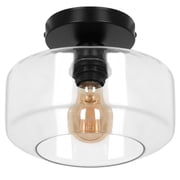 FRIDEKO HOME Industrial Semi Flush Mount Ceiling Light, 9.05 Black Kitchen Ceiling Light Fixture with Clear Glass for Living Room Dining Room Foyer Hallway Entryway Bulb Not Included