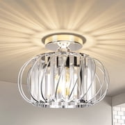 FRIDEKO HOME 11" Semi Flush Mount Light Fixture, E26 Base, Modern Crystal Ceiling Light Fixture for Hallway Bedroom Porch Kitchen, Chrome Without Bulb