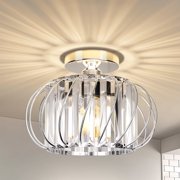 FRIDEKO HOME 11 Semi Flush Mount Light Fixture, E26 Base, Modern Crystal Ceiling Light Fixture for Hallway Bedroom Porch Kitchen, Chrome Without Bulb