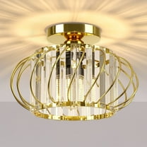 FRIDEKO HOME 11 inch Crystal Semi Flush Mount Ceiling Light, E26 Base, Metal Cage, Luxury Gold Ceiling Light Fixture for Porch, Bedroom, Hallway, Kitchen (Bulb Not Included)