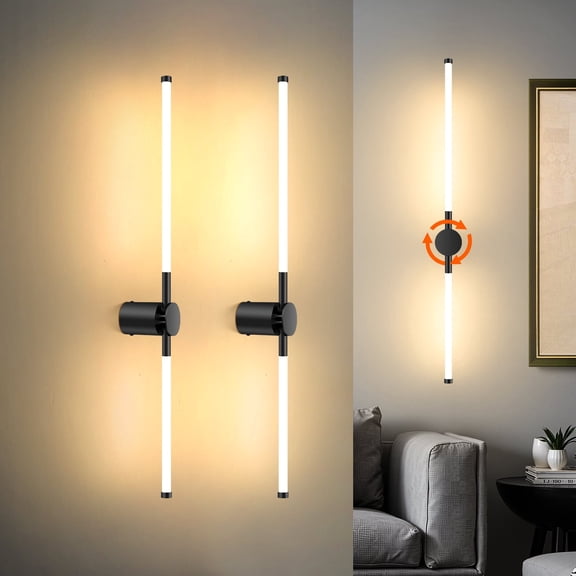 FRIDEKO HOME Wall Sconces Set of 2, 350° Rotatable DIY Wall Light, Hardwired, 3000K, Acrylic Tube, Modern LED Wall Sconces for Bedroom, Living Room, Hallway, Black (2 Pack)
