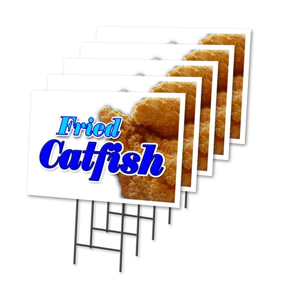 FRIED CATFISH 5 Pack Of 18" x 24" Yard Sign & Stake | Advertise Your Business | Stake Included Image On Both Sides | Made in The USA