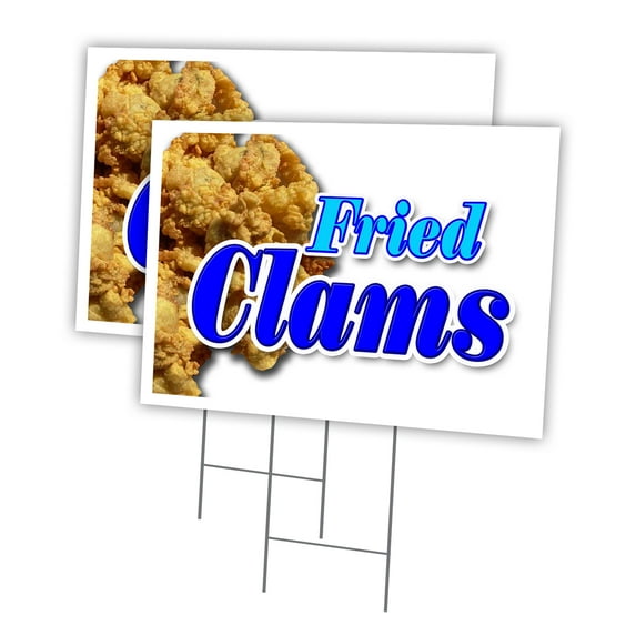 FRIED CLAMS 2 Pack Of 12" x 16" Yard Sign & Stake | Advertise Your Business | Stake Included Image On Front Only | Made in The USA