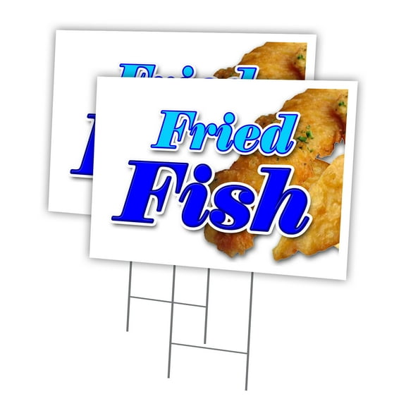 FRIED FISH 2 Pack Of 12" x 16" Yard Sign & Stake | Advertise Your Business | Stake Included Image On Both Sides | Made in The USA