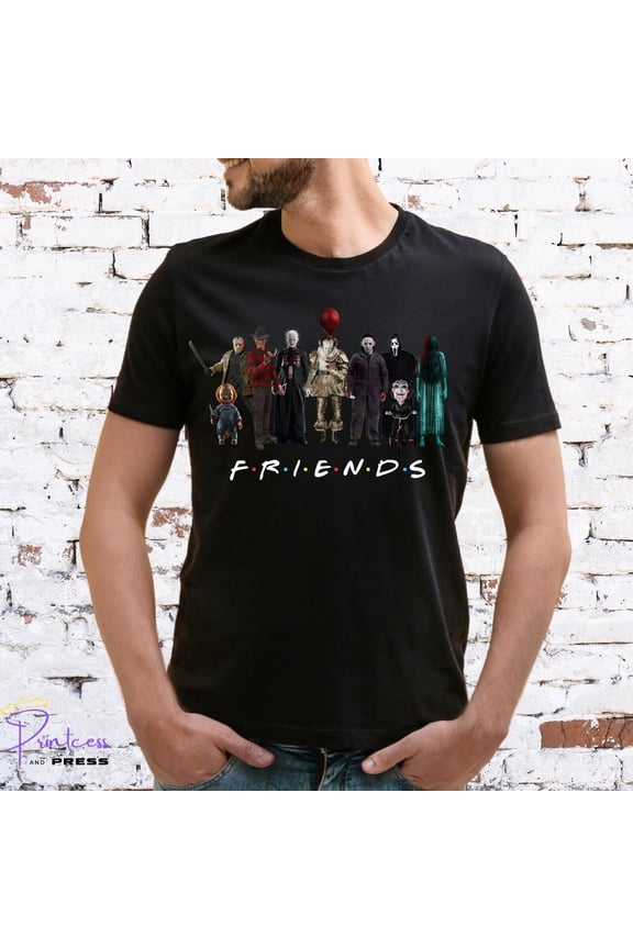 FRIENDS HALLOWEEN T-SHIRT, HORROR, IT CHUCKY, JIGSAW, SCREAM, Unisex or Lady Fit