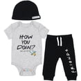 thumbnail image 1 of FRIENDS Infant Baby Boys Bodysuit Pants and Hat 3 Piece Outfit Set Newborn to Infant, 1 of 5