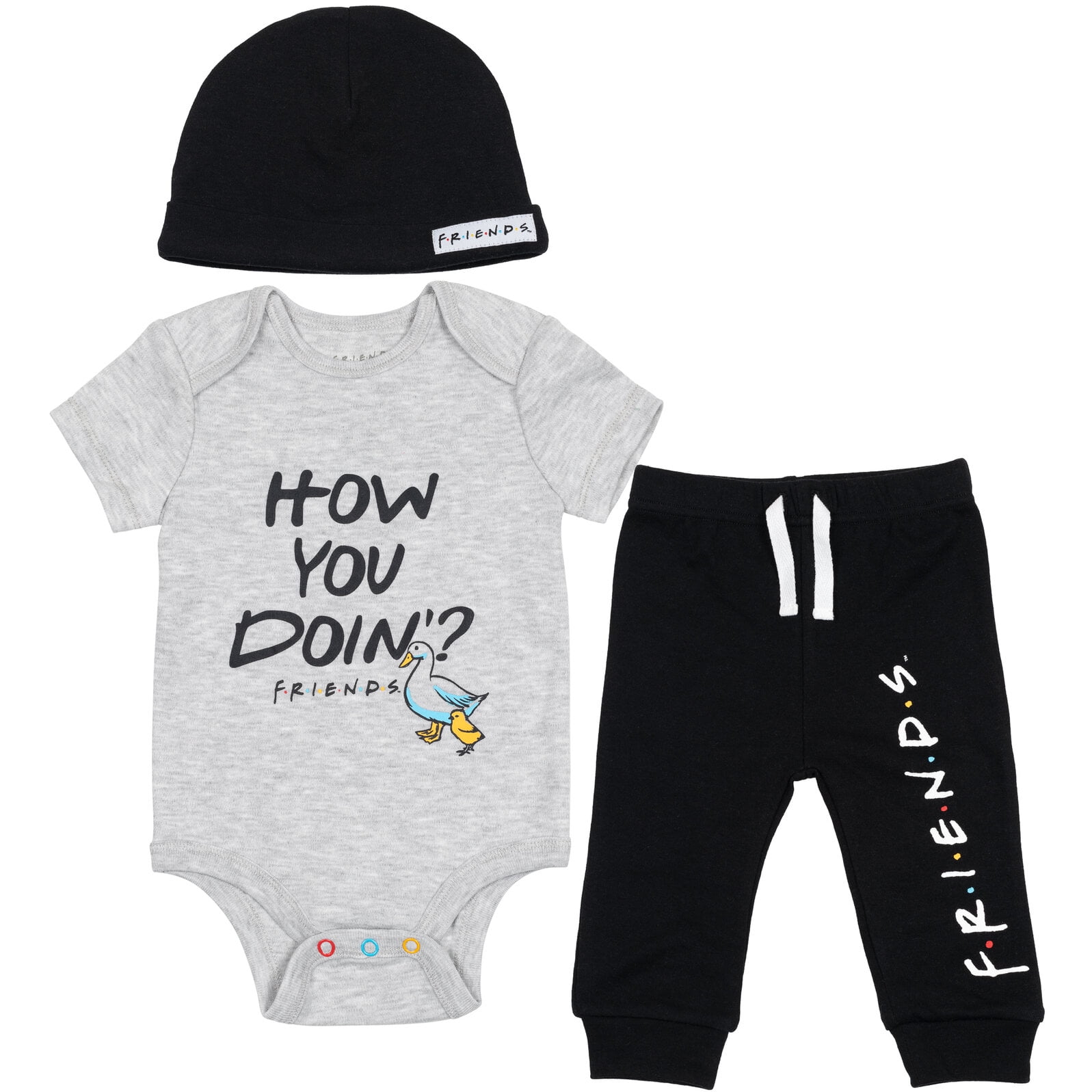 FRIENDS Infant Baby Boys Bodysuit Pants and Hat Piece Outfit Set