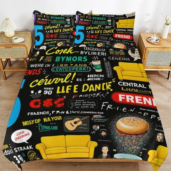 FRIENDS TV SHOW COLLAGE-1 Bedding Set Couple Bedclothes Pillowcase Home Textiles Bed 3pcs Set for Bedroom Customized Decoration King