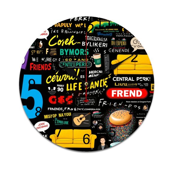 FRIENDS TV SHOW COLLAGE-1 Printed Silent Wall Clock Round Kitchen Clock Chic Quiet Desk Clock For Living Room 10in